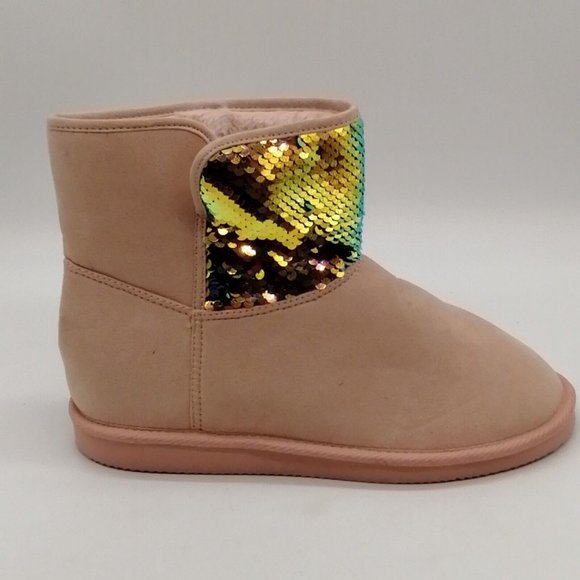 Old Navy Womens Bootie Slipper Pink w/Sequin Front Flat Heel Round Toe Sz 6 - Picture 2 of 10